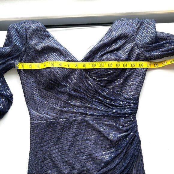 René Ruiz Sequin Dress, Knee Length, Navy Blue, Taupe Lining, V Neck, Size 4 - Picture 8 of 14